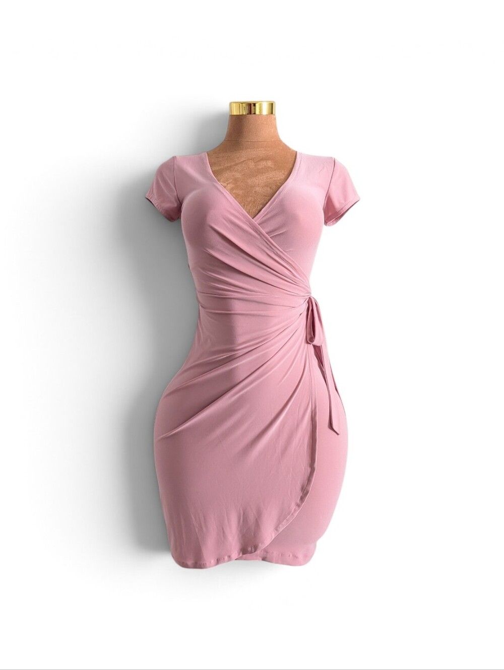 Bell Uniform Design Coquette Soft Girl Pastel Pink Side Wrap Dress